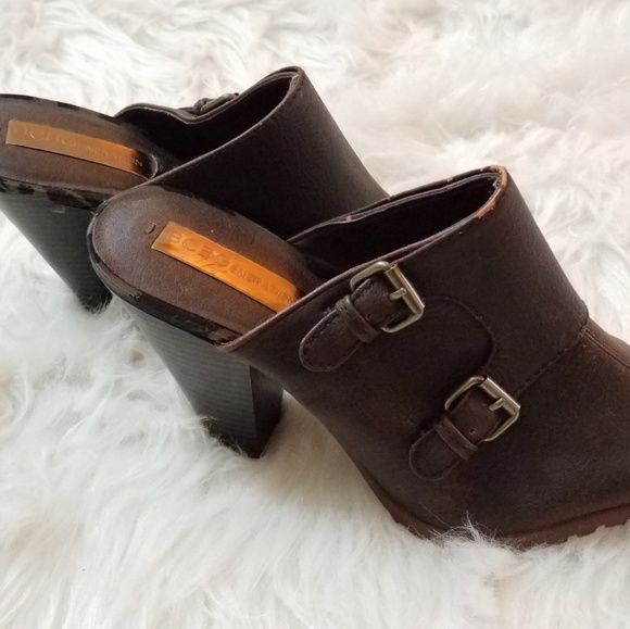 BCBG Brown Peep Toe Mules - Picture 2 of 6